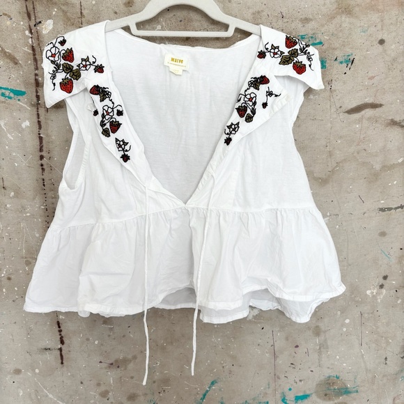 Anthropologie Maeve Babydoll Strawberry Embroidered Blouse - Picture 4 of 9